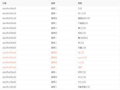 日本的法定節假日都有哪些？一共多少天？